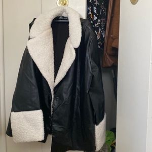 Faux leather blazer with white faux fur